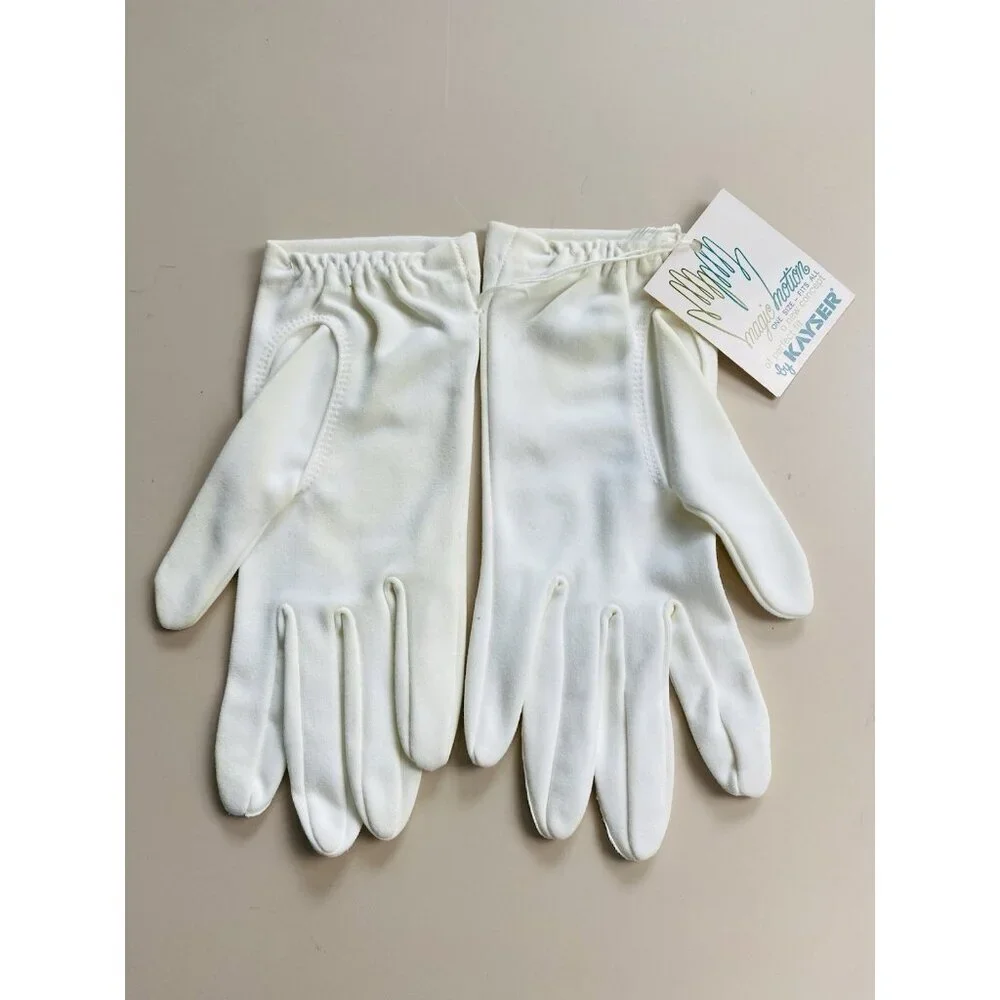 Vintage White Fashion Gloves Magic Motion By Kayser Wrist Length Nylon, Unused